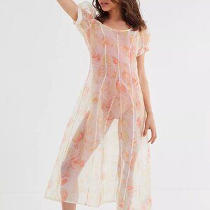 NWT Urban Outfitters Este Sheer Organza Floral Puff Sleeve Midi Dress - Size M
